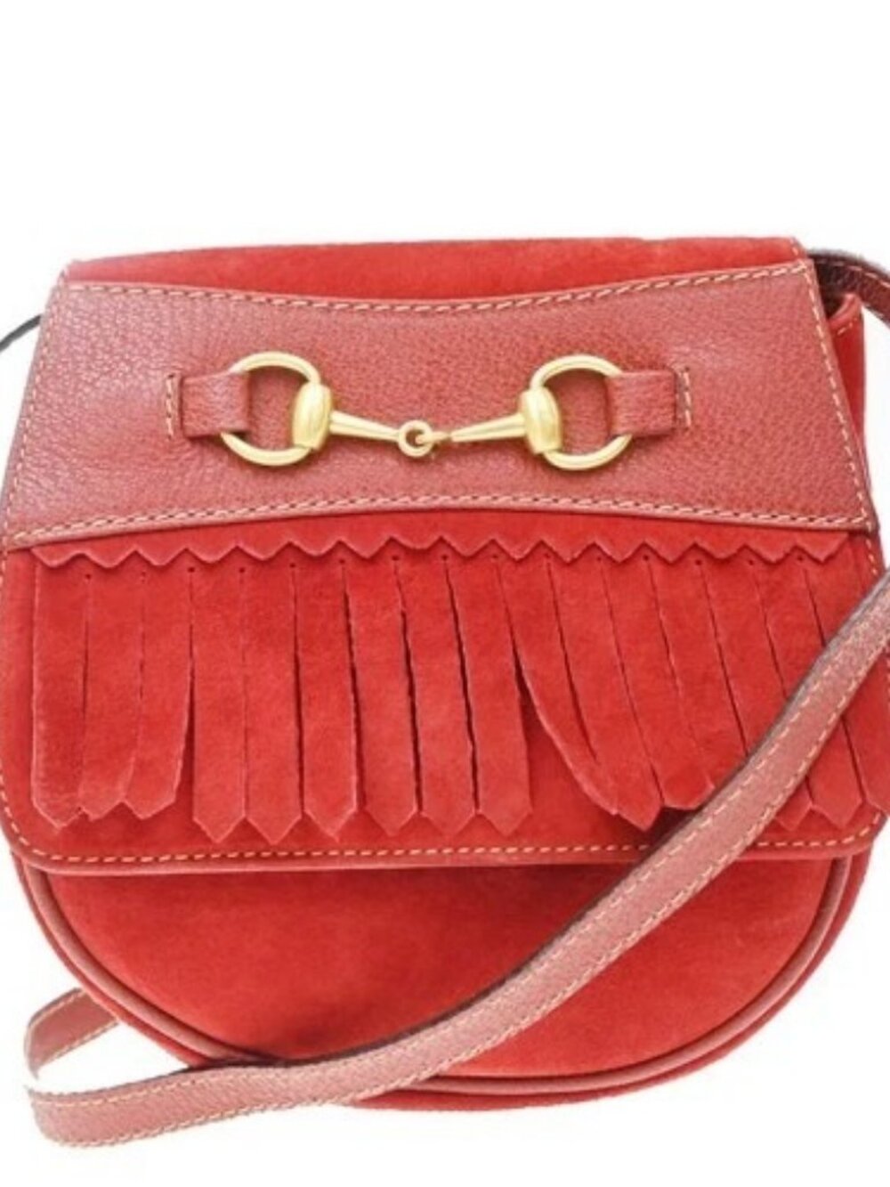GUCCI Logo Horsebit 2Way Shoulder Bum Bag Suede Leather Red GHW Italy 80YJ363